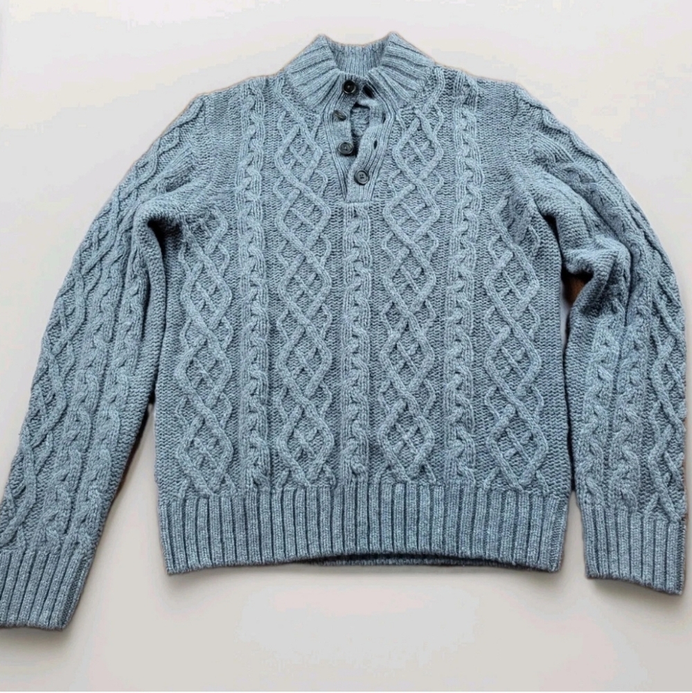 Mens Brooks Brothers Aran Knit Sweater 100% Merino Wool Gray Small
